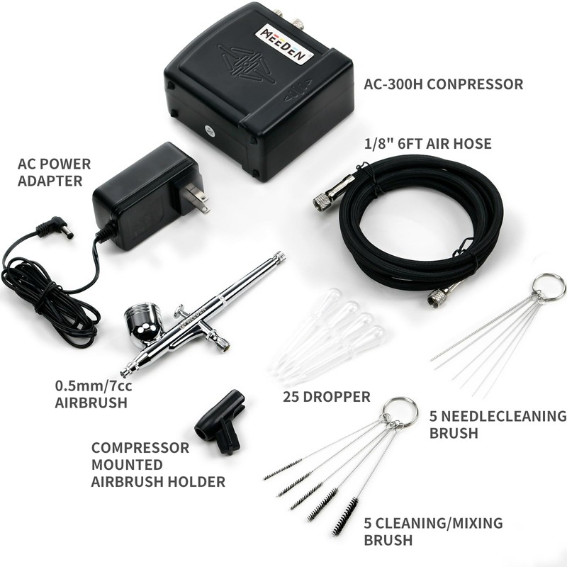 MEEDEN Airbrush Kit with Air Compressor, Dual Action Air Brush