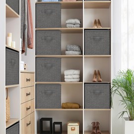 Cube Storage Bins, Foldable 9 Cube Storage Organizer Bins, Fabric Storage Cubes, Storage Basket with Handles, Grey Closet Storage Bins, 11-Inch Cube Storage Bins for Bedroom, Playroom and More