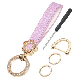 sourcing map Leather Wristlet Keychain, 5.5 Inch Car Keys Chain Holder with Key Ring and Anti-Lost D Ring, Key Lanyard Wristband for Women Men ID Badges Card Wallet, Purple