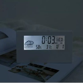 Clock LCD Backlight Digital Alarm Clock Black Calendar Thermometer Hygrometer