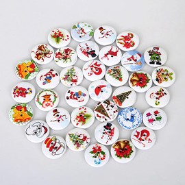 50 PCS Random Mixed 2 Holes Christmas Decorative Buttons Mixed Sewing Wooden Scrapbooking Buttons for Sewing Crafts (#1,20mm)
