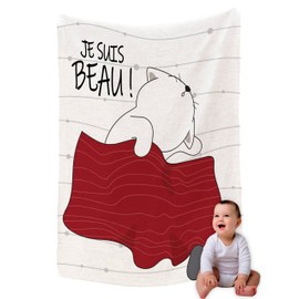 Zinello Design – Extra Soft Microfibre Fleece Baby Blanket 120 x 75 cm with Message of Love – Newborn Blanket for Baby Girl or Boy with Gift Box (Je suis Beau)