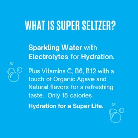 Super Seltzer Sparkling Water with Electrolytes and Vitamins, Berry Lemonade Naturally Flavored, 12 Fl Oz, Pack of 12 cans
