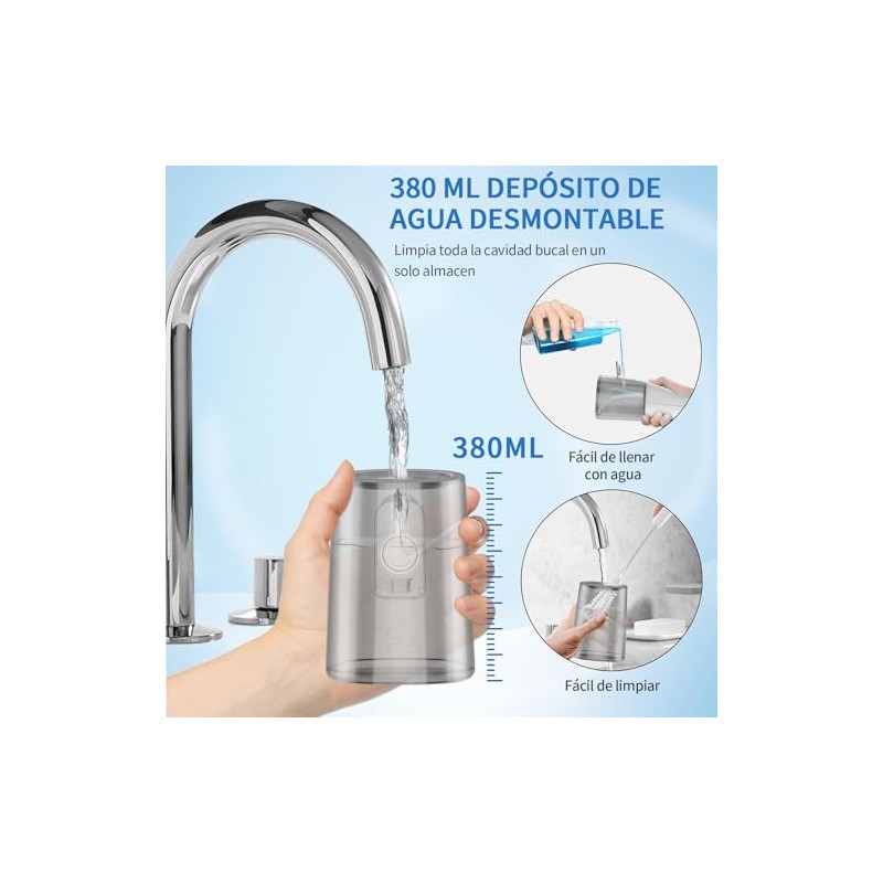 Irrigador Bucal, Irrigador Dental Portátil con 8 Boquillas y 380ML