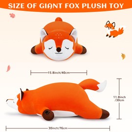 29.9 inch Giant Fox Plush Toys Large Fox Plush Pillow for Unisex, Animal Stuffed Plushies Super Soft Cute Fox Cuddly Hugging Pillow Cushion Stuff Dolls Birthday Xmas Gifts Room Decor Stuffed Fox