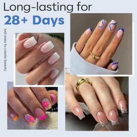 modelones Short Square Nail Tips, Pre-shaped Full Cover Fake Nails Soft Gel Acrylic Nail Tips Nail Extension False Gel x Nail Kit 216PCS 12Sizes