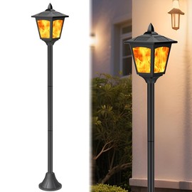 40" Solar Flame Lanterns, IP65 Waterproof Outdoor Post Lights with 3D Flickering Flame, Dusk to Dawn Solar Column Lights for Garden, Driveway, Patio, Yard Decor