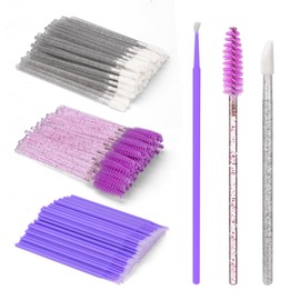 BAMTTOO 300pcs Eyelash Extension Supplies Kit Disposable Lash Spoolies Brush Cotton Swab Brushes Lip Brushes for Eyelash Extension Tattoo Lipstick Applicator(Purple)