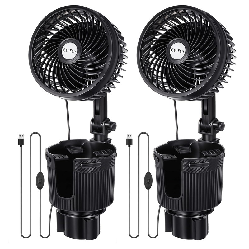 DaisyInner 2 Pcs USB Car Fan with Cup Holder 2