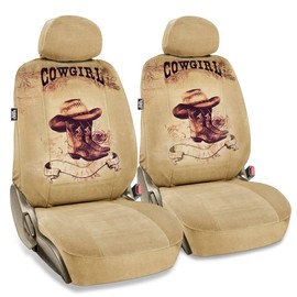 CarsCover Print Design Texas Cowgirl Boots with Roses Car Truck SUV Universal-fit Low Back Seat Covers Driver & Passenger Set