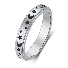 LuckyAmor Spinner Ring for Women-4mm width Stainless Steel Carved moon star Fidget Rings Gift for Men Party Birthday Band Ring