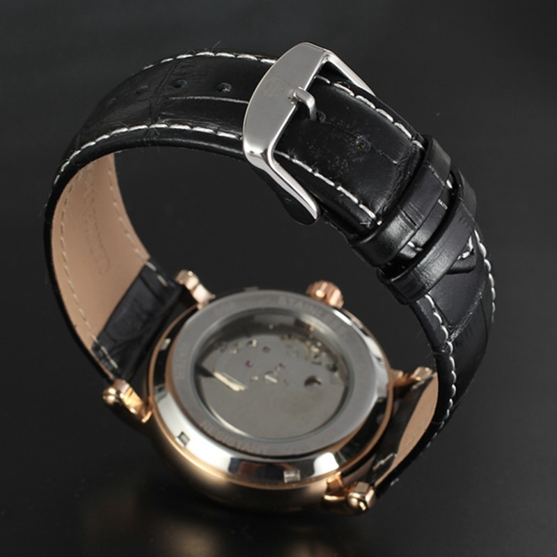 FORSINING Male Automatic Watch PU Leather Strap Analog Wristwatch(White Rose