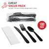 Party Essentials Individually Wrapped Black Plastic Cutlery Packets/Heavy Duty Silverware