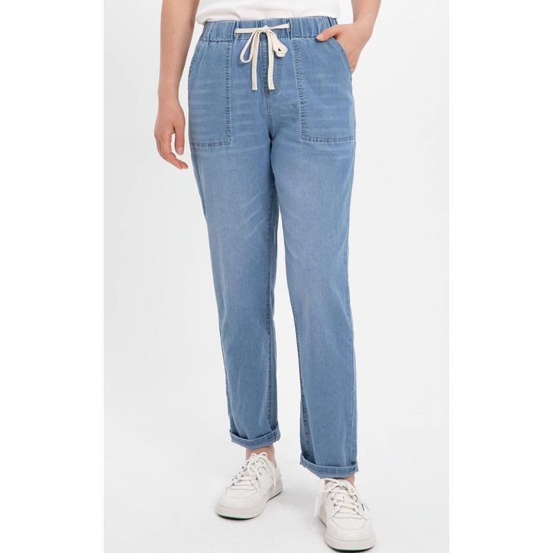 ThCreasa Womens Casual Elastic Waist Pull On Jeans Lightweight Drawstring