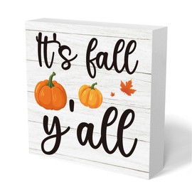 Vintage Pumpkin Fall Wooden Box Sign Funny Fall Decor Desk Decor Fall Decorations for Home Farmhouse Kitchen Tabletop Desktop Shelf Rustic Plaque Block Sign Decorative Thanksgiving Autumn Decor