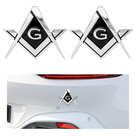 DXNQ 2 PCS Masonic Car Emblem, 2.6" Chrome Plated Masonic Emblem Auto Stickers for Freemasons, Metal Mason Square and Compasses Car Decals for Most Vehicles, Car Accessories (Silver&Black)