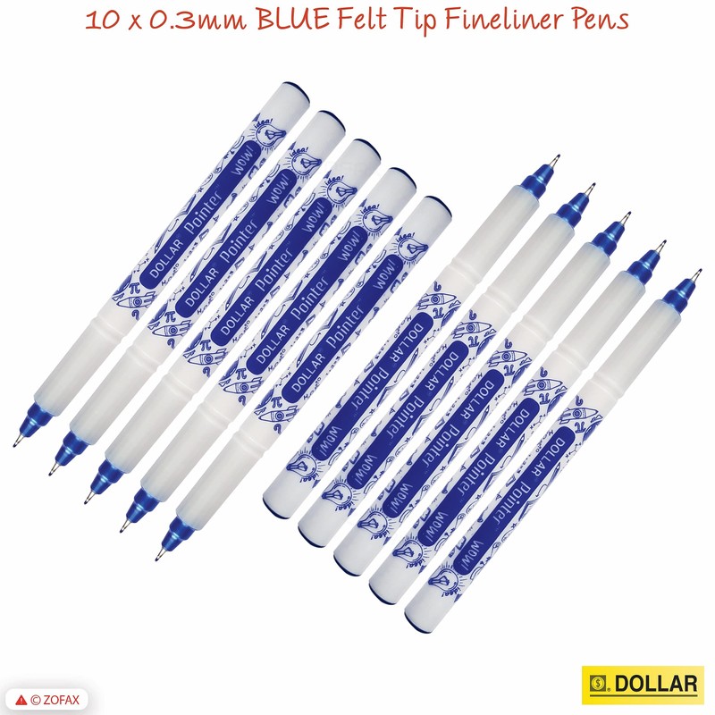 Dollar Wow Fineliner Pens, BLUE, Fine Tip (0.3mm), Pack of