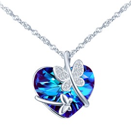 MICSAVI Butterfly Jewellery Set 925 Silver Women's Heart Necklace and Earrings Set with Butterfly Made of 925 Sterling Silver and Crystal for Women Mother and Child, Stone Sterling Silver Stone Sterling Silver Crystal zirconia, Crystal