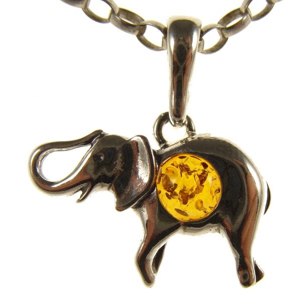 Baltic amber and sterling silver 925 cognac elephant pendant (no