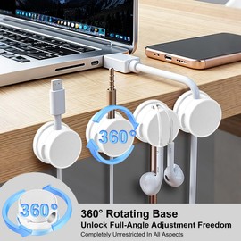 9 Pack Rotatable Magnetic Cord Organizer, Phone Cable Management, Desk Charger Cords Holder, No-Residue Adhesive Cables Clips for Kitchen, Office, Car, Nightstand（White）