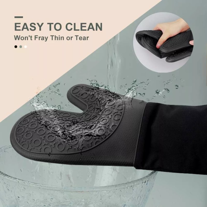 sungwoo Extra Long Silicone Oven Mitts,Heat Resistant Gloves with Quilted