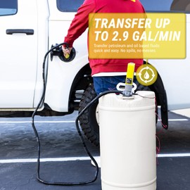 TERA PUMP Fuel Transfer Pump w/Quick Flow Control Nozzle & Telescopic Tube - 3X Electric Power Options: 12V AC/DC Plug-in & DC Inverter Clips, 10FT Discharge Hose, Gasoline, Water (2.9 GPM)
