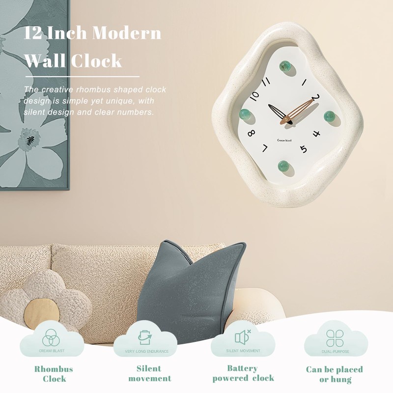 JUSTUP Wall Clock, 12 Inch Modern Wall Clock, Creative Rhombus