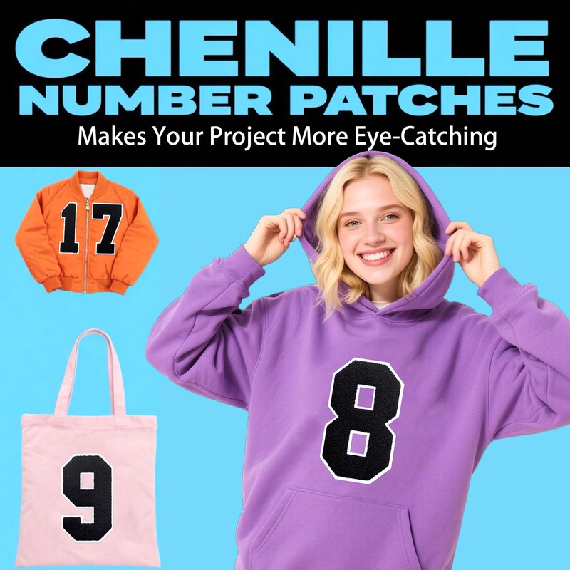 Tenjour 8" Chenille Number Patches Large Iron on Number Patches