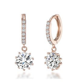 Philip Jones Rose Gold Plated Solitaire Drop Hoop Earrings Created with Zircondia® Crystals