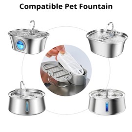 3 Packs Replacement Filters for 108oz/3.2L Ship-Shaped Cat Water Fountain and 4L/134oz Stainless Steel Pet Water Dispenser Fountain(3 Filters & 3 Pre-Filter Sponges)