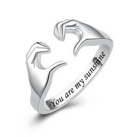 Fookduoduo Hug Rings for Women Sterling Silver Adjustable Love Ring Always with You Jewelry Rings Couples Bands Hugging Ring for Women Teen (You are my sunshine)