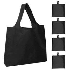 Modixun 4 Pack Ultra Large Foldable Shopping Bags Reusable Sturdy Shopping Bags with Attached Pocket Waterproof Reusable Machine Washable Black, black