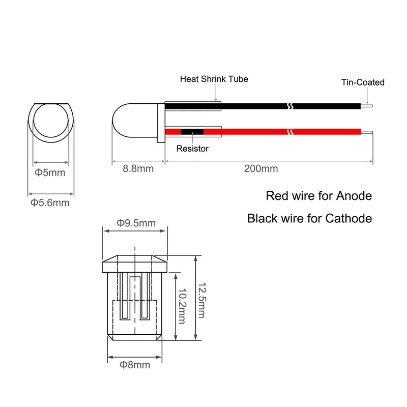 uxcell 5Set DC 12V 5mm Pre Wired LED with Holder,