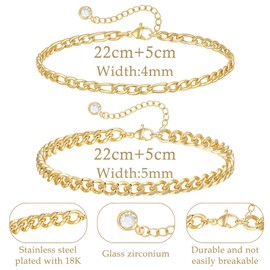2Pcs Gold Ankle Bracelets for Women, Simple Ankle Chain Gift for Girls, Beach Woman Anklet Bracelets, Artificial Diamond Gold Plated Anklet Bracelet for Women, Shiny Diamond Anklets Pulsera for Girl