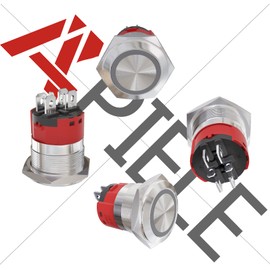 APIELE 15 Amp 22mm Latching Push Button Switch 110V-220V Angel Eye LED Waterproof Round Self-Locking 7/8'' 1NO 1NC 1 Pack (Silver Stainless Steel, Blue)