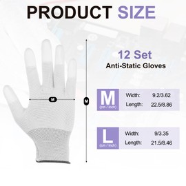 sourcing map 12Set Anti-Static Gloves Electrostatic Protective Gloves with PU Fingertips Medium Size for Automotive Vinyl Wraps and Decal Applications, White