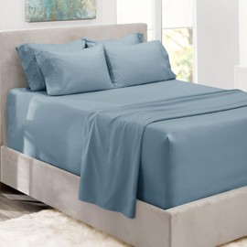 Hearth & Harbor Extra Deep Pocket Cal King Size Sheets Sets - Fits Mattress 18-24 Inches Deep - Extra Deep Pocket Sheets - 6 Piece California King Size - Stone Blue