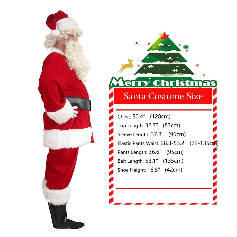 muyulin Men's Santa Claus Costume Adults Suit 7 Pcs, Deluxe