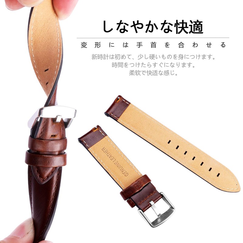 BINLUN Leather Watch Belt Quick Release Genuine Leather Watch Band