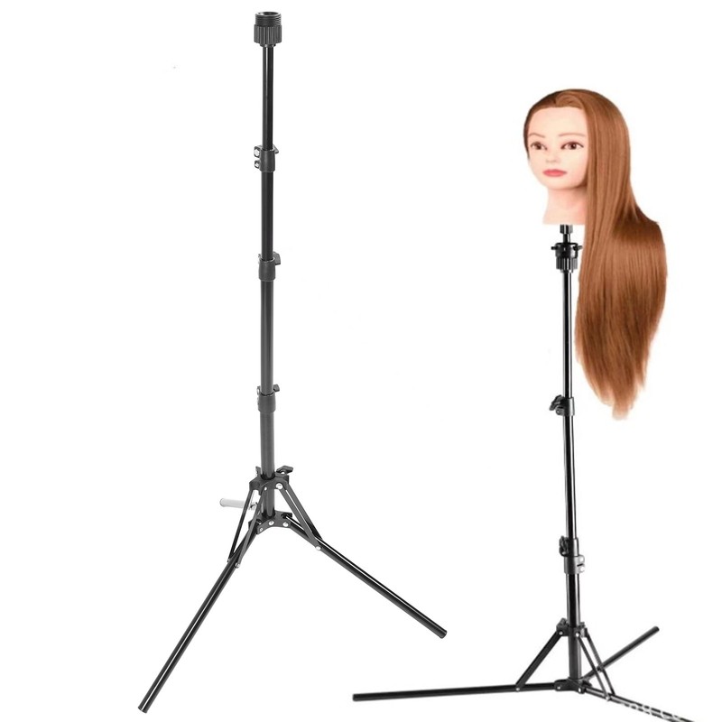 Wig Head Stand Tripod Aluminum Alloy Adjustable Height Portable Mannequin