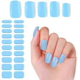 Semi Cured Gel Nail Strips, 20 PCS Gel Nail Stickers with UV Light,Semi Cured Nail Strips, Salon-Quality, Long-Lasting, Easy to Apply & Removable (YSC-001-Light Blue)