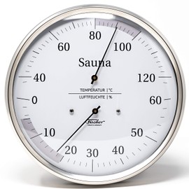 Fischer 195.01 - Sauna-Thermohygrometer - 160mm Haar-Hygrometer und Bimetall-Thermometer aus Edelstahl Made in Germany