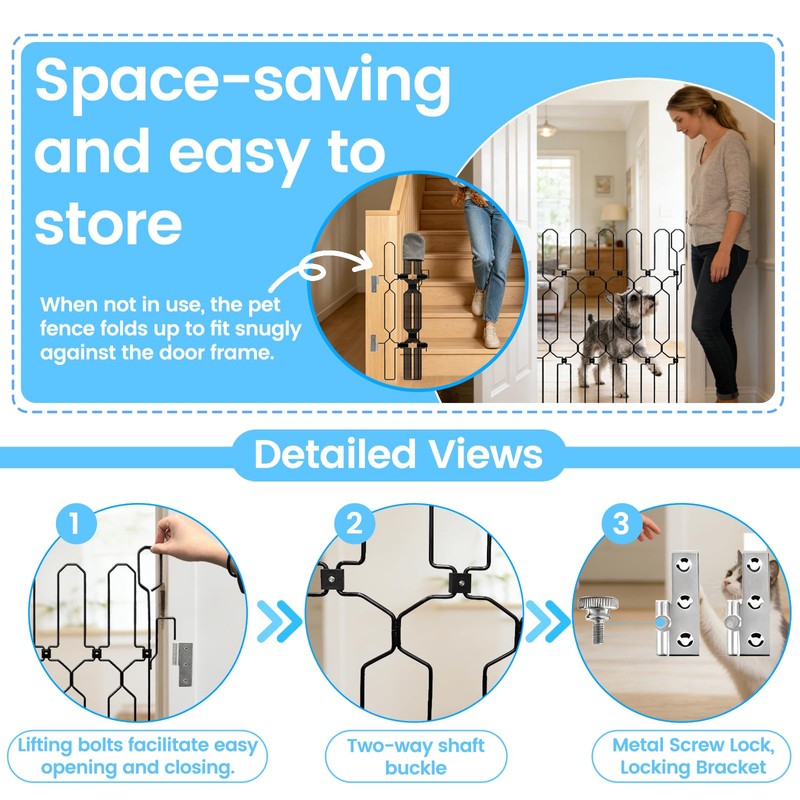 Retractable Metal Dog Gate for Front Door, Bite-Proof Pet Door