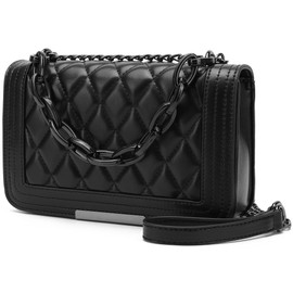 lola mae Crossbody Bags for Women Fashion Quilted Shoulder purse with Convertible Chain Strap Classic Satchel Handbag, Black-lm716, S