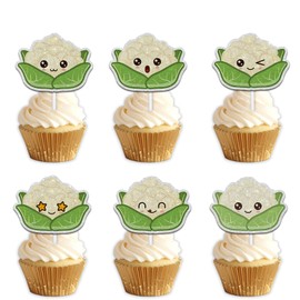 18pcs Glitter Cute Cauliflower Dessert Cupcake Topper Funny Vegetable Theme Decor Supplies Baby Shower Boys Girls Happy Birthday Party Decorations