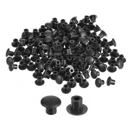 sourcing map 150Pcs Screw Hole Plugs, 5mm(3/16") Dia Plastic Snap in Shelf Button Flush Type Caps for Furniture Cabinet Cupboard, Black