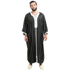 Moroccan Men Dress Caftan Handmade with Embroidery Tread Long Sleeve Black
