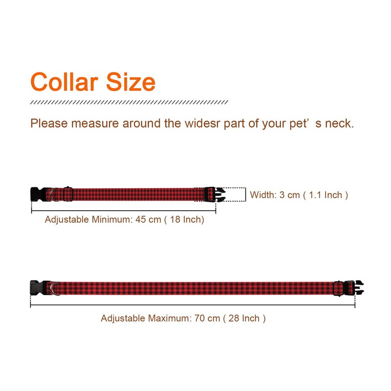 Red Black Plaid Gingham Dog Collars Soft Adjustable Collar Strap