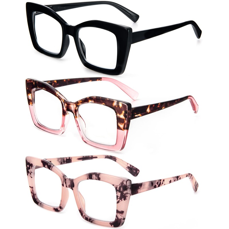 REAVEE 3 Pack Oversized Square Reading Glasses Oprah Style for