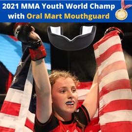 Oral Mart Black/White Youth Mouth Guard for Kids - Youth Mouthguard for Karate, Flag Football, Martial Arts, Taekwondo, Boxing, Football, Rugby, BJJ, Muay Thai, Soccer, Hockey (with Free Case)